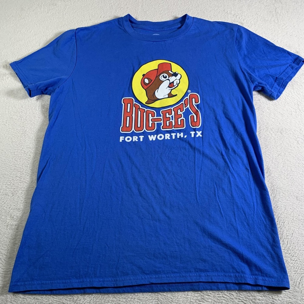 Buc-ee's Shirt Mens Large Blue Fort Worth TX Beaver Logo Graphic Tee Gas Station